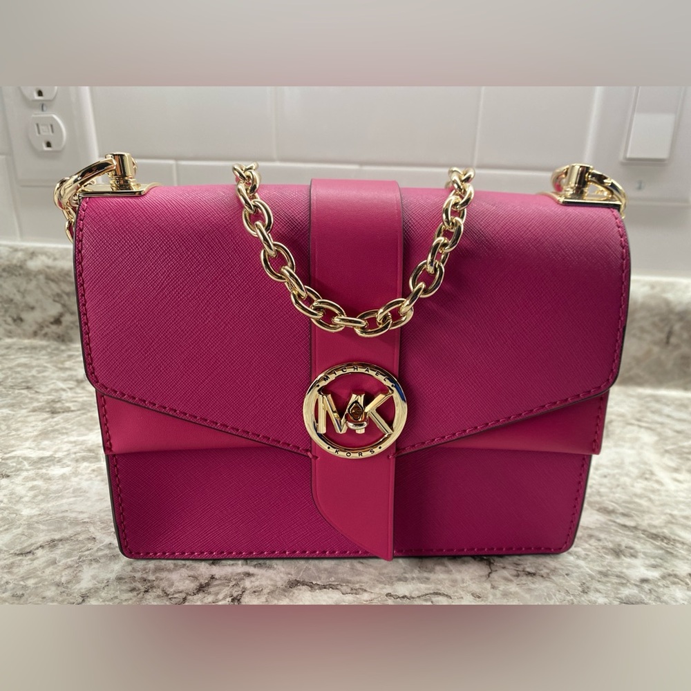 Michael Kors Greenwich Small Saffiano Leather Crossbody Bag, Color: Wild Berry